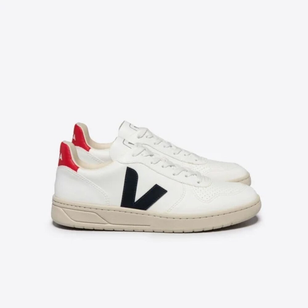 Veja V-10 CWL Nautico Pekin Shoes White with Navy & Red - Size 5